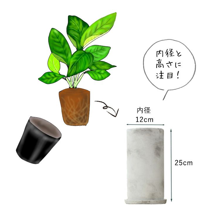 マット調丸長トール植木鉢｜3.5号～4号観葉植物の植え替えに